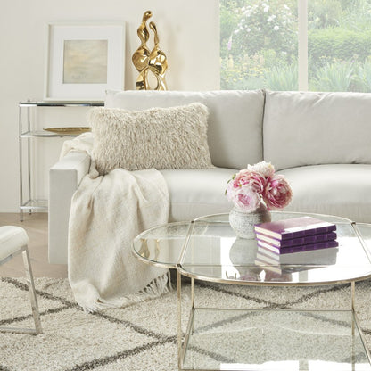 14" X 24" Long Ivory Shag Throw Pillow