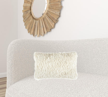 14" X 24" Long Ivory Shag Throw Pillow