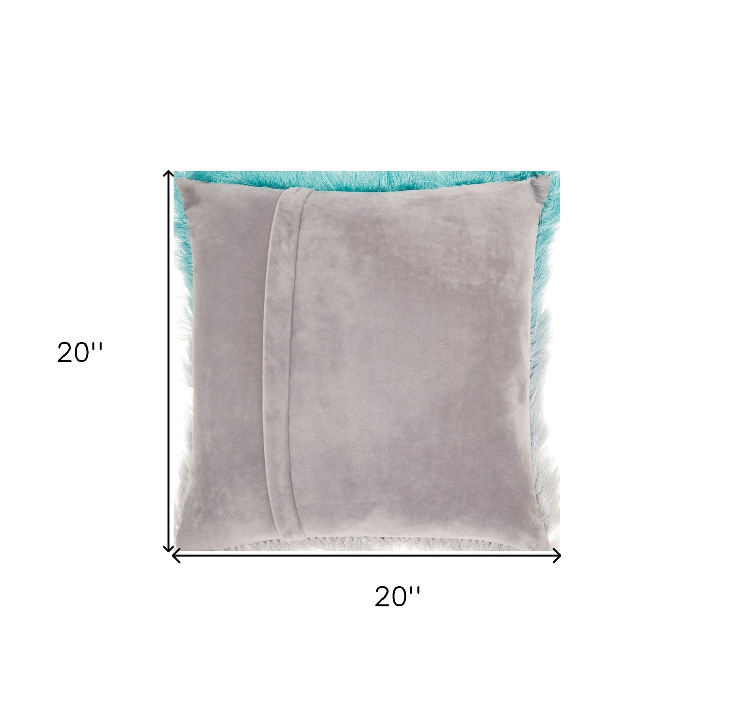 20" Turquoise and Silver Ombre Faux Fur Throw Pillow