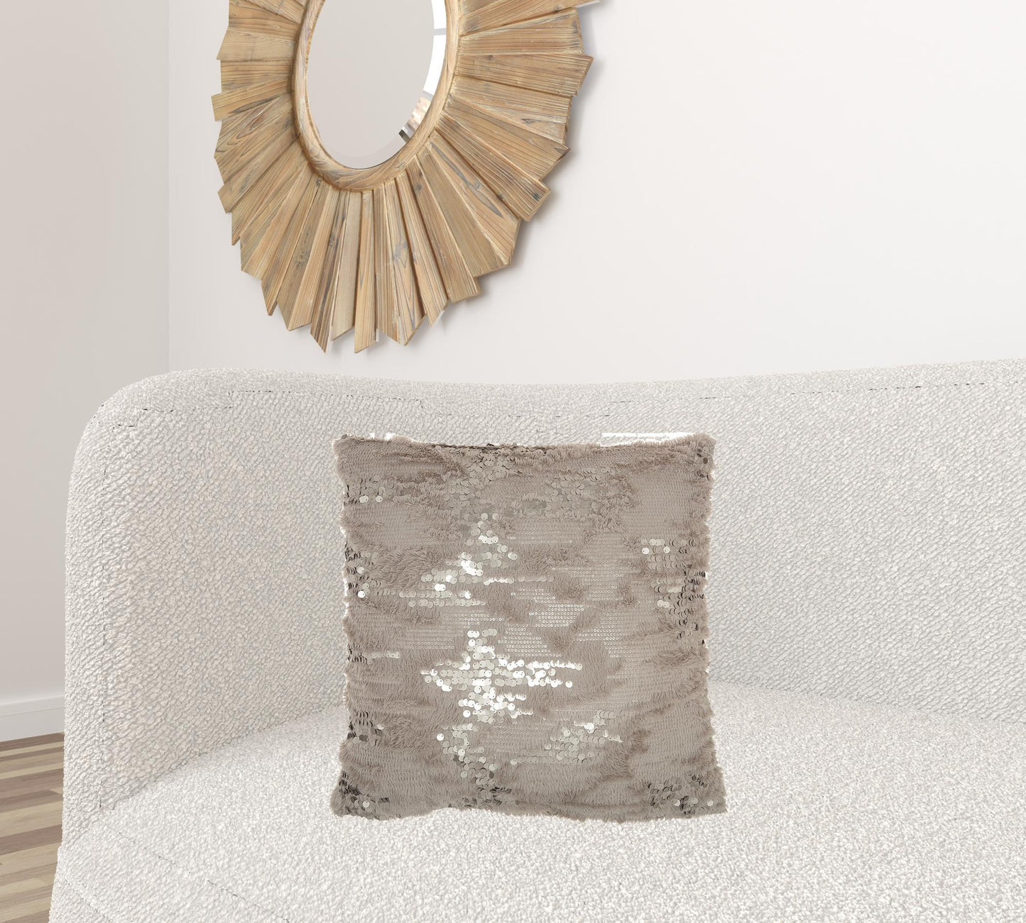 20" Gray Faux Fur Throw Pillow