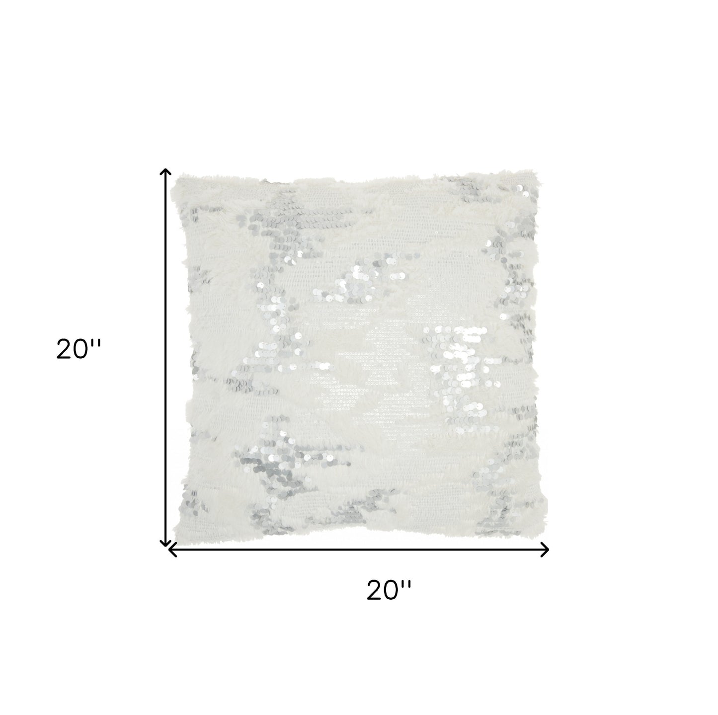 20" Sequined White Faux Fur Throw Pillow