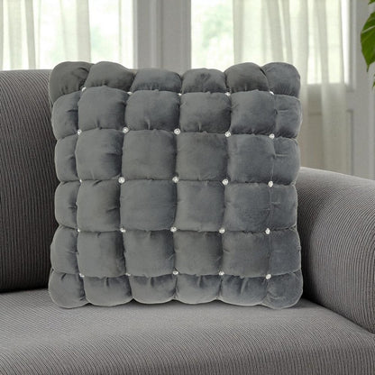 20" Dark Gray With Bling Quilted Velvet Throw Pillow