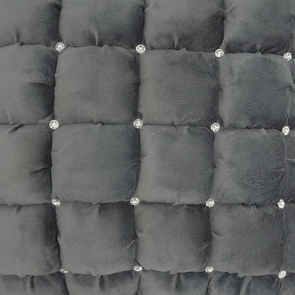 20" Dark Gray With Bling Quilted Velvet Throw Pillow