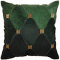 18" X 18" Green Geometric Cowhide Pillow With Sequins