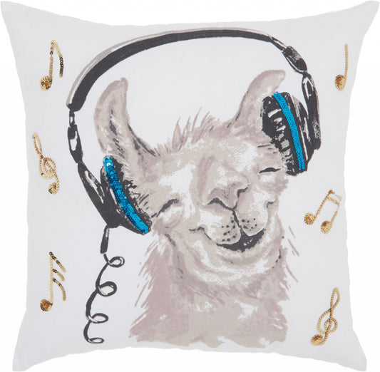 18" Teal and White Llama Cotton Throw Pillow