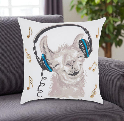 18" Teal and White Llama Cotton Throw Pillow