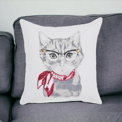 18" Red and White Cotton Throw Pillow