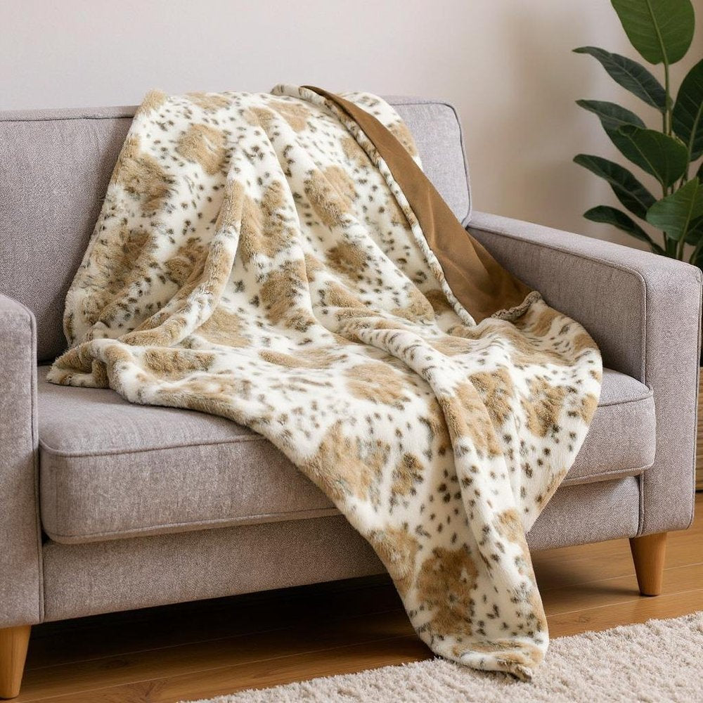 Brown And White Faux Fur Ombre Plush Throw