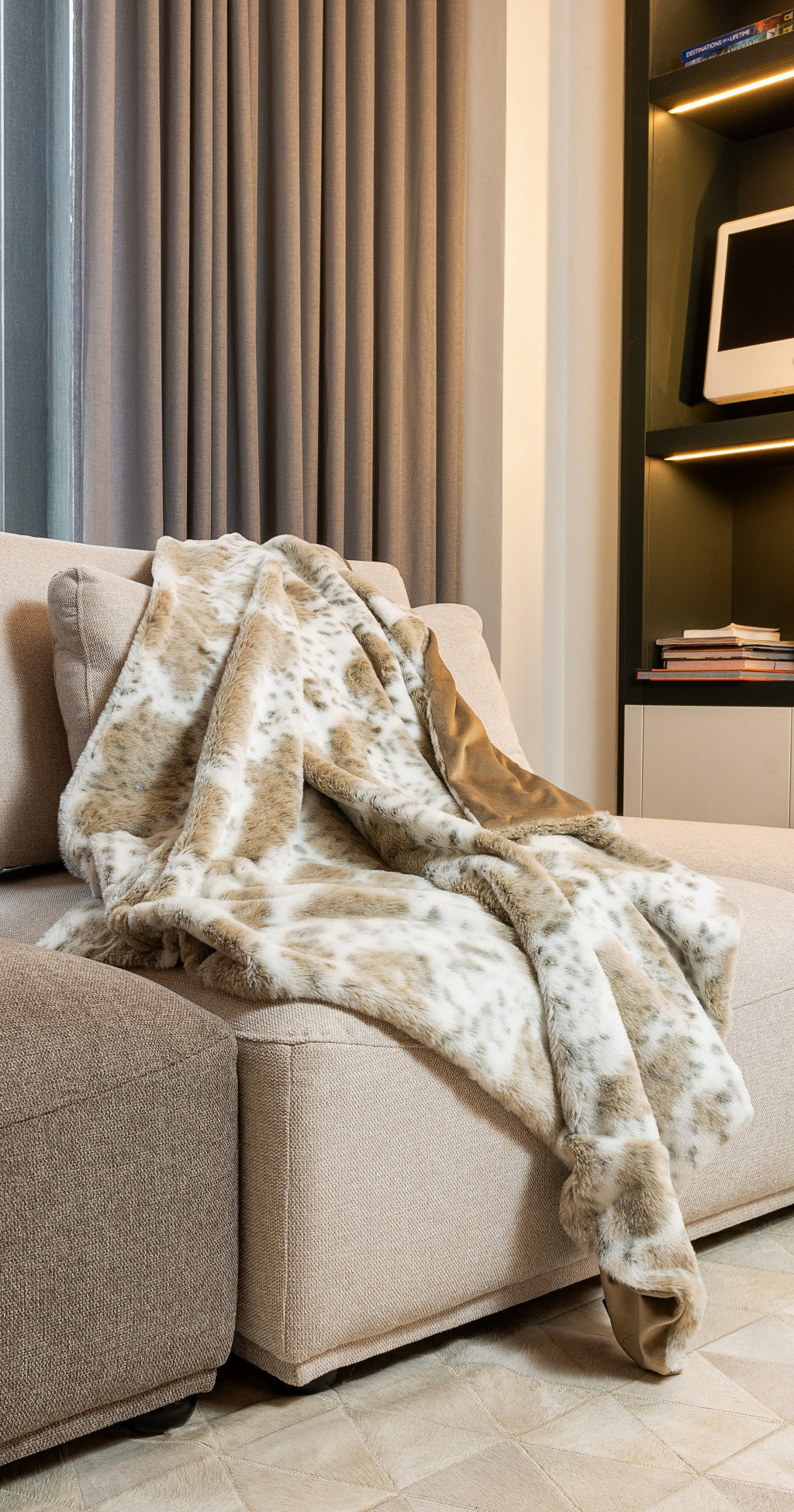 Brown And White Faux Fur Ombre Plush Throw