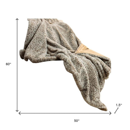 50" X 60" Brown and Taupe Faux Fur Animal Print Plush Throw Blanket