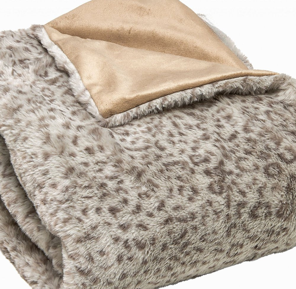 50" X 60" Brown and Taupe Faux Fur Animal Print Plush Throw Blanket