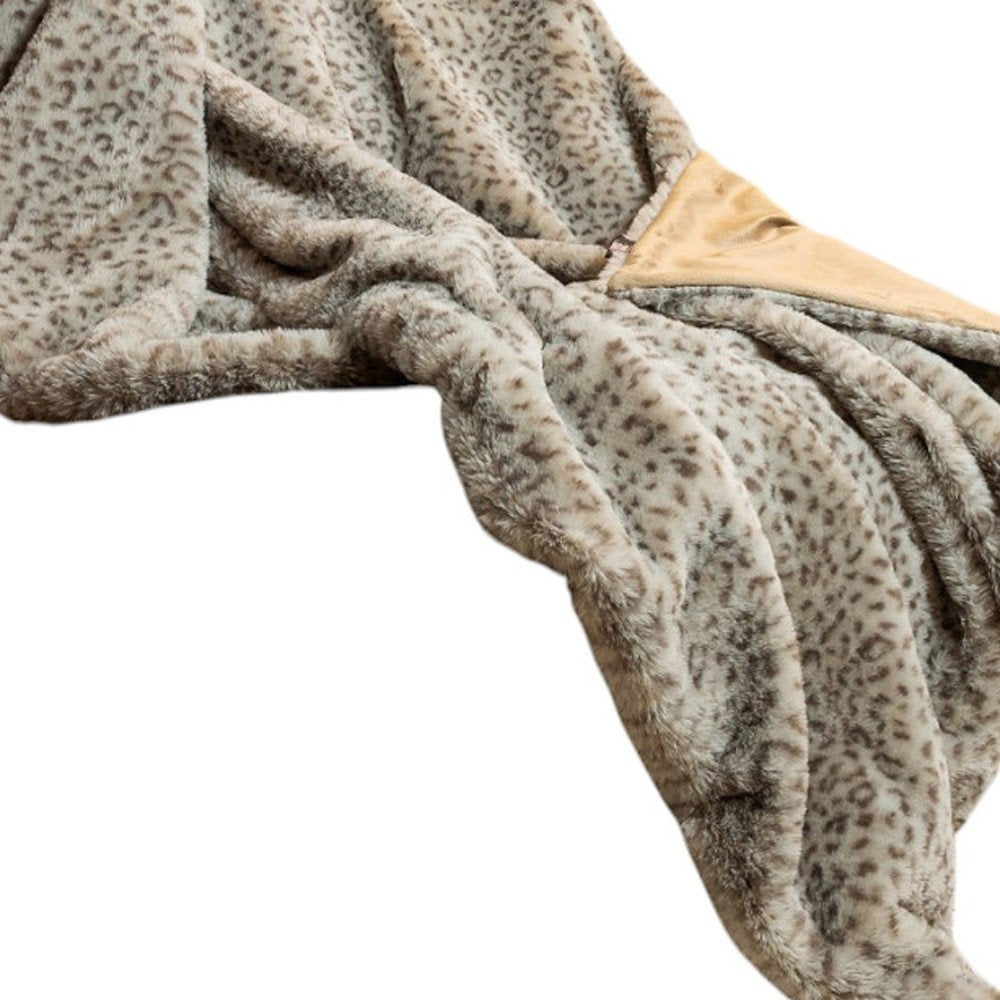 50" X 60" Brown and Taupe Faux Fur Animal Print Plush Throw Blanket
