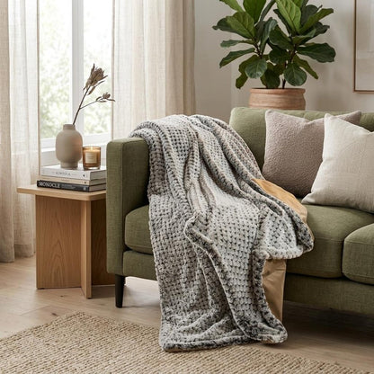 Brown Faux Fur Ombre Plush Throw