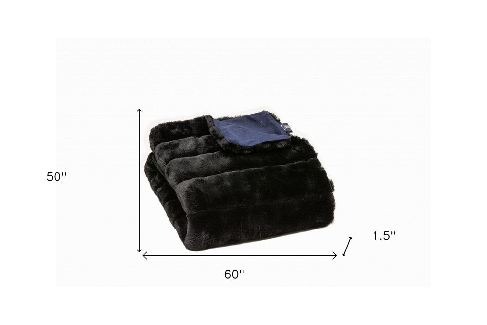 50" X 60" Black Faux Fur Plush Throw Blanket