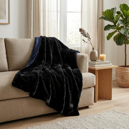 50" X 60" Black Faux Fur Plush Throw Blanket