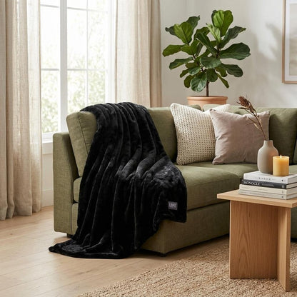 50" X 60" Black Faux Fur Plush Throw Blanket