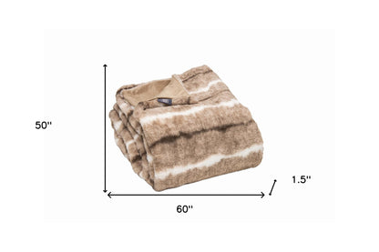 Beige Faux Fur Ombre Plush Throw