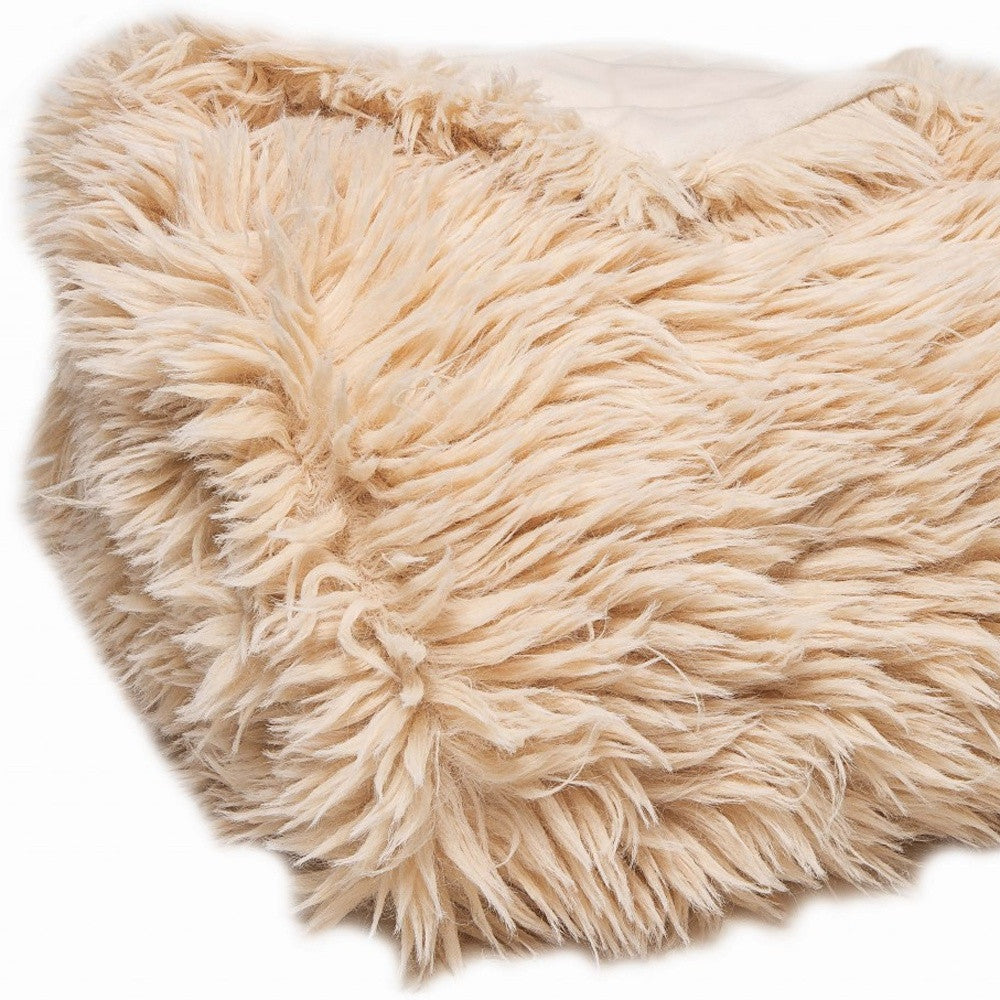 Beige Wool Solid Color Plush Throw