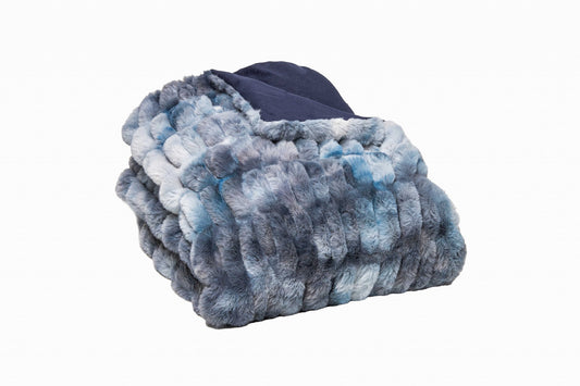 Chunky Sectioned Shades Of Blue Faux Fur Throw Blanket