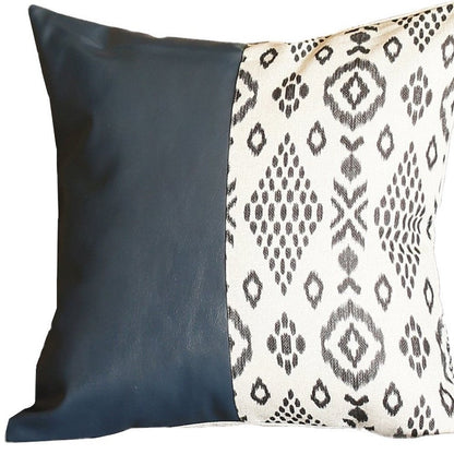 17" Navy Blue Faux Leather Throw Pillow Cover
