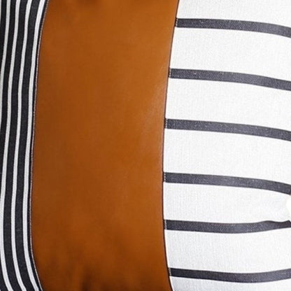 17" Brown and White Faux Leather Throw Pillow Cover
