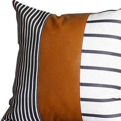 17" Brown and White Faux Leather Throw Pillow Cover