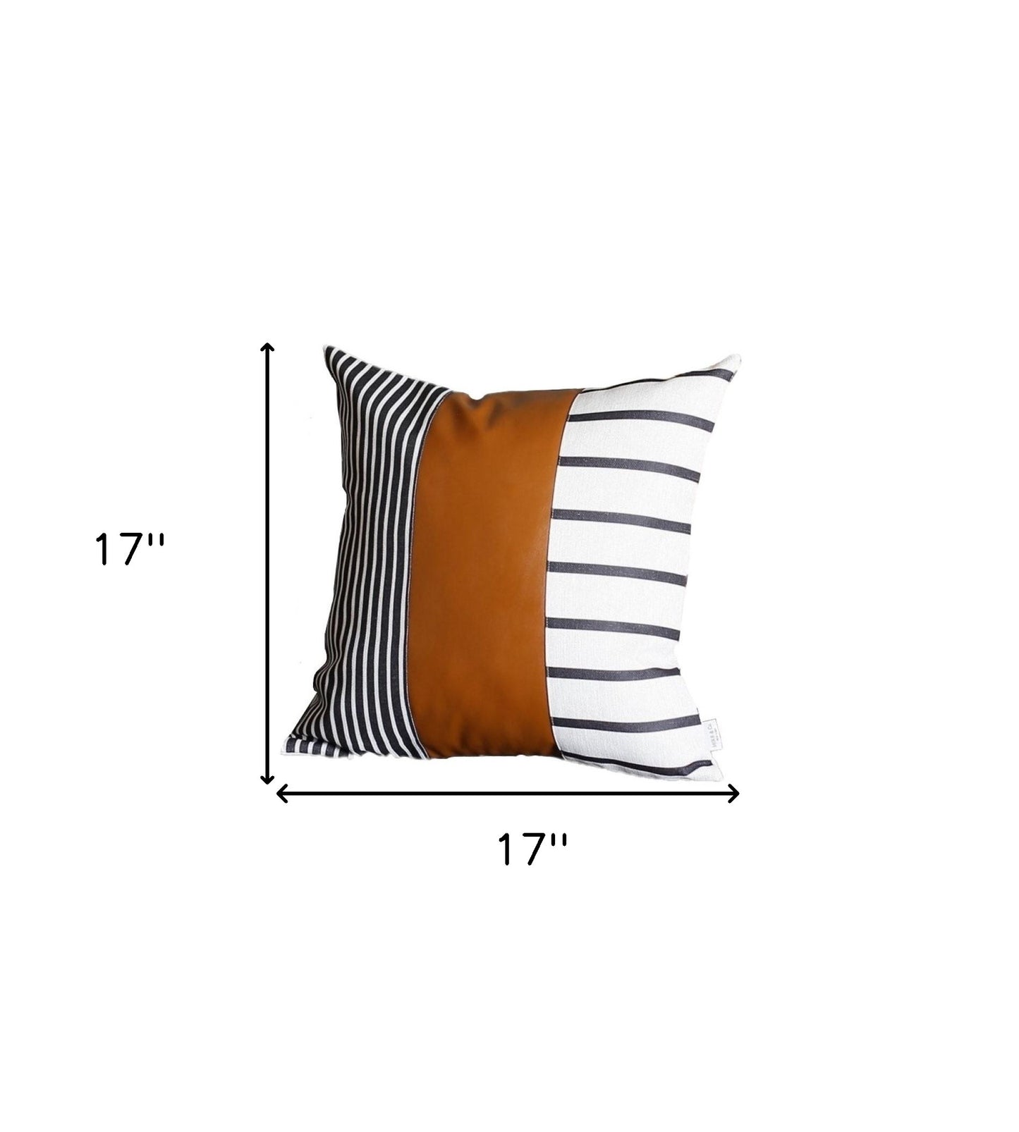 17" Brown and White Faux Leather Throw Pillow Cover