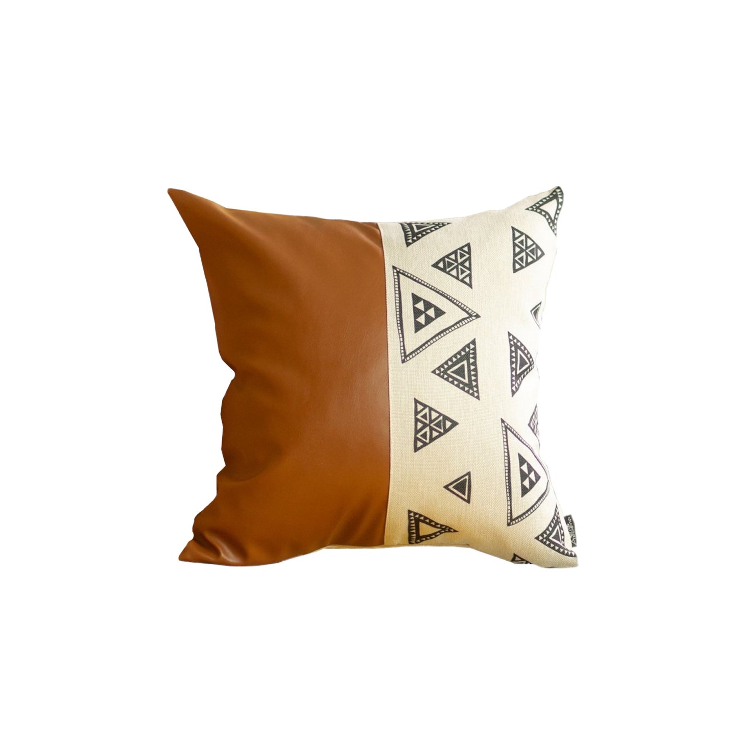 Playful Triangle And Brown Faux Leather Pillow Cover