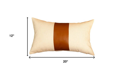 12" X 20" Brown and White Faux Leather Throw Pillow Cover