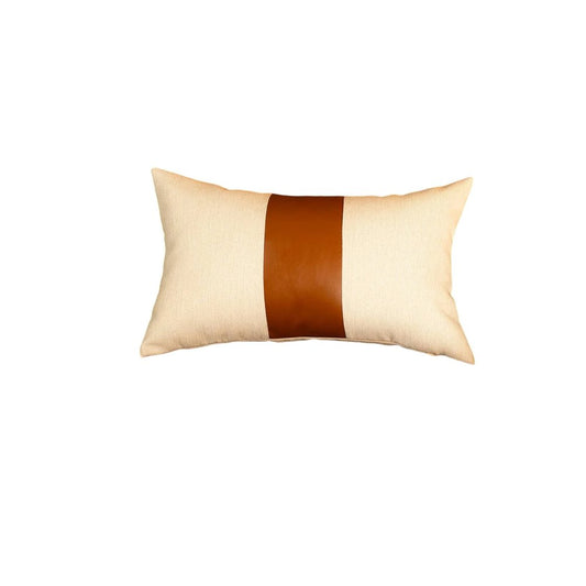 12" X 20" Brown and White Faux Leather Throw Pillow Cover