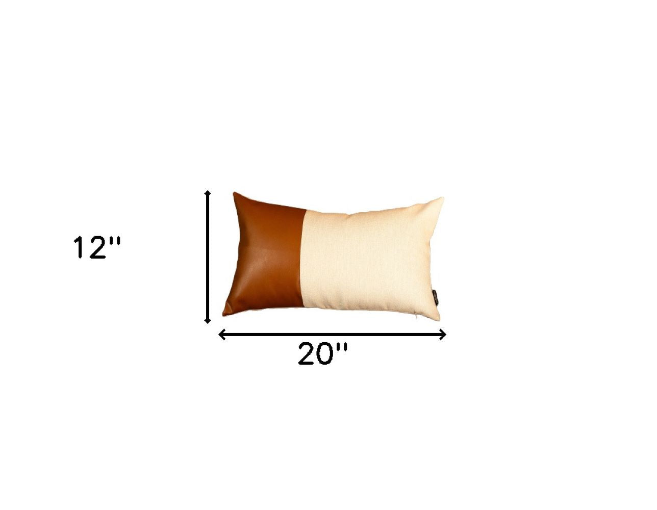 12" X 20" Brown and White Faux Leather Throw Pillow Cover