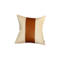 17" Ivory and Brown Striped Polyester and Faux Leather Throw Pillow Cover