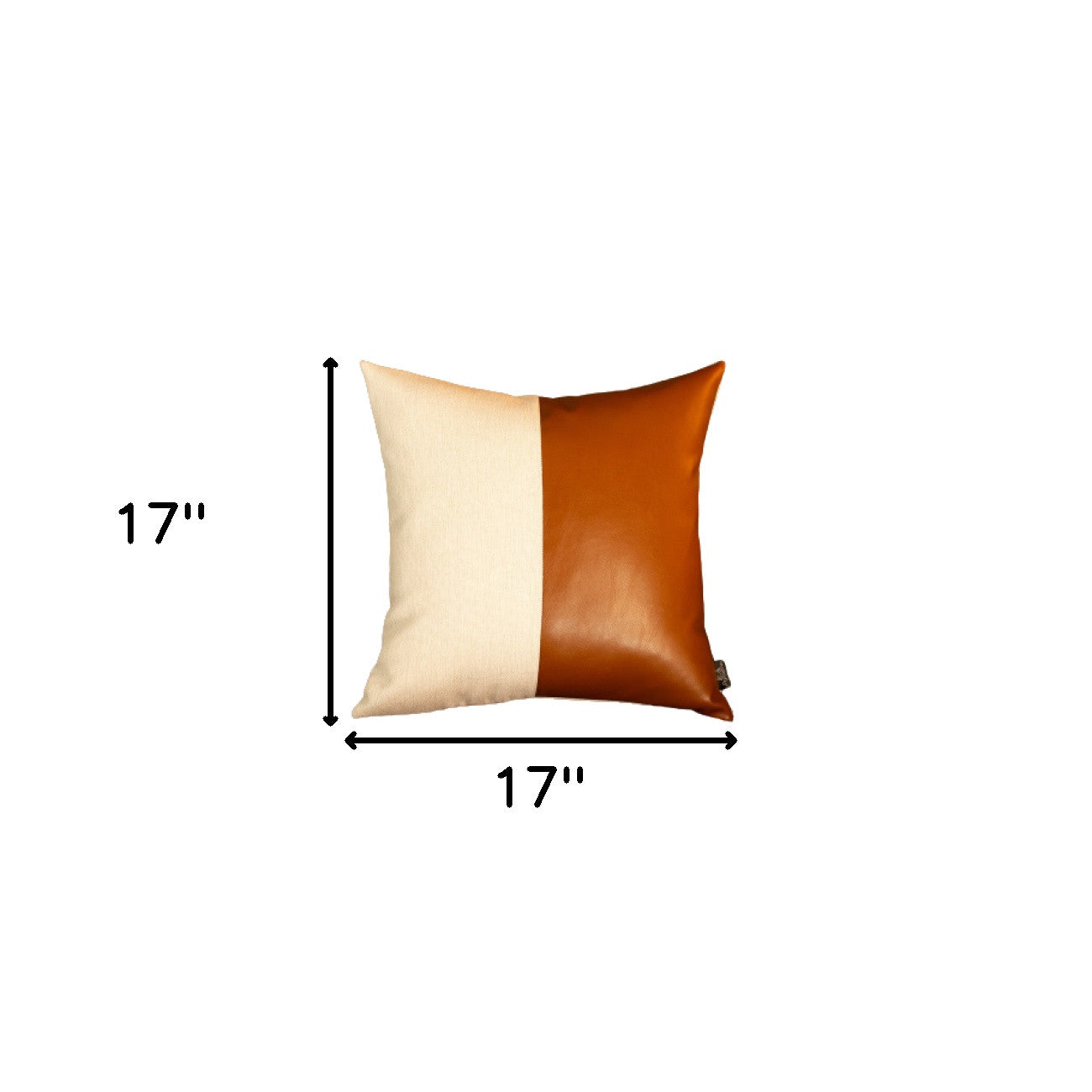 17" Brown and White Faux Leather Throw Pillow Cover