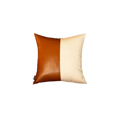 17" Brown and White Faux Leather Throw Pillow Cover