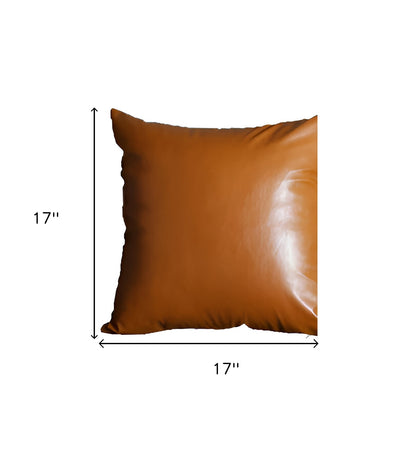 Set Of 2 Solid Caramel Brown Faux Leather Pillow Covers