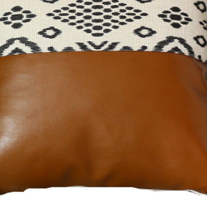 Set Of 2 Semi Brown Faux Leather And Eclectic Geometric Patterns Pillow Covers