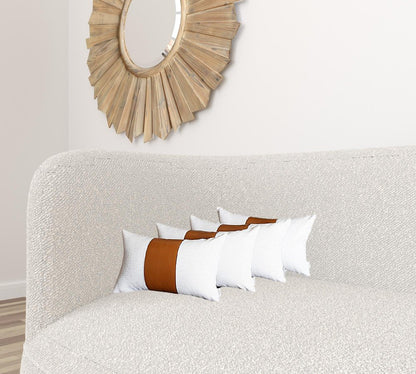 Set of Four 12" X 20" Brown And White Faux Leather Throw Pillow Covers