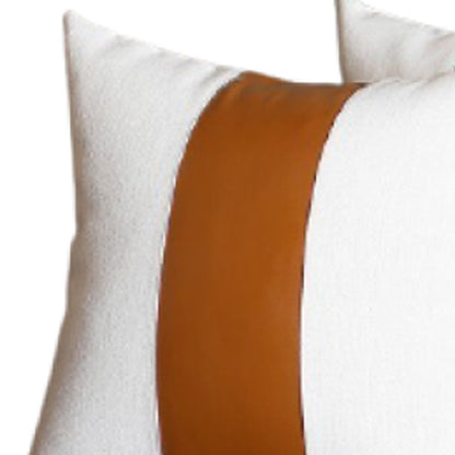 Set of Four 17" Brown And White Faux Leather Throw Pillow Covers