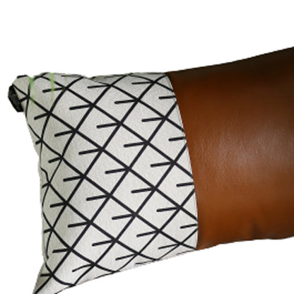 Set Of 4 Black And White Reverse With Faux Leather Lumbar Pillow Covers