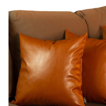 Set Of 4 Brown Faux Leather 20" Pillow Covers