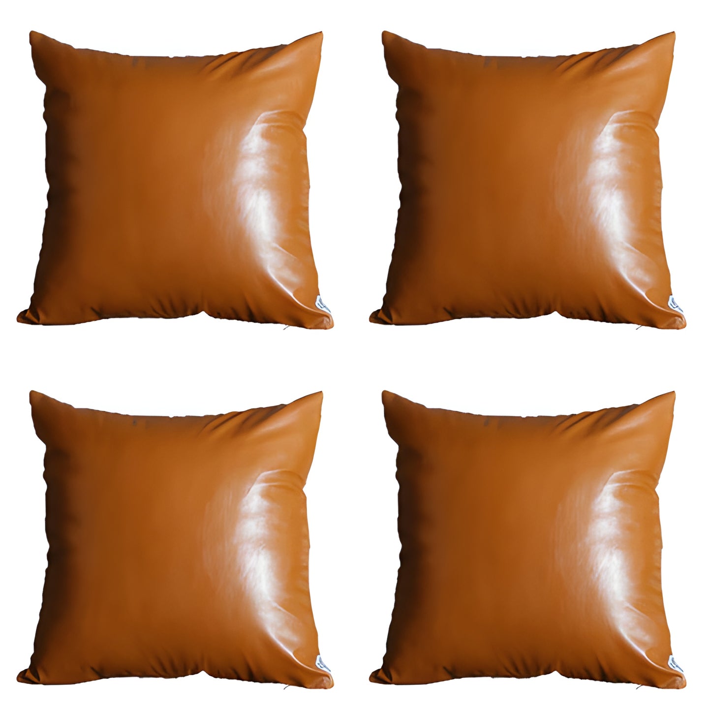 Set Of 4 Brown Faux Leather 20" Pillow Covers