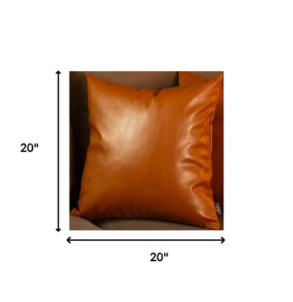 Set Of 4 Brown Faux Leather 20" Pillow Covers