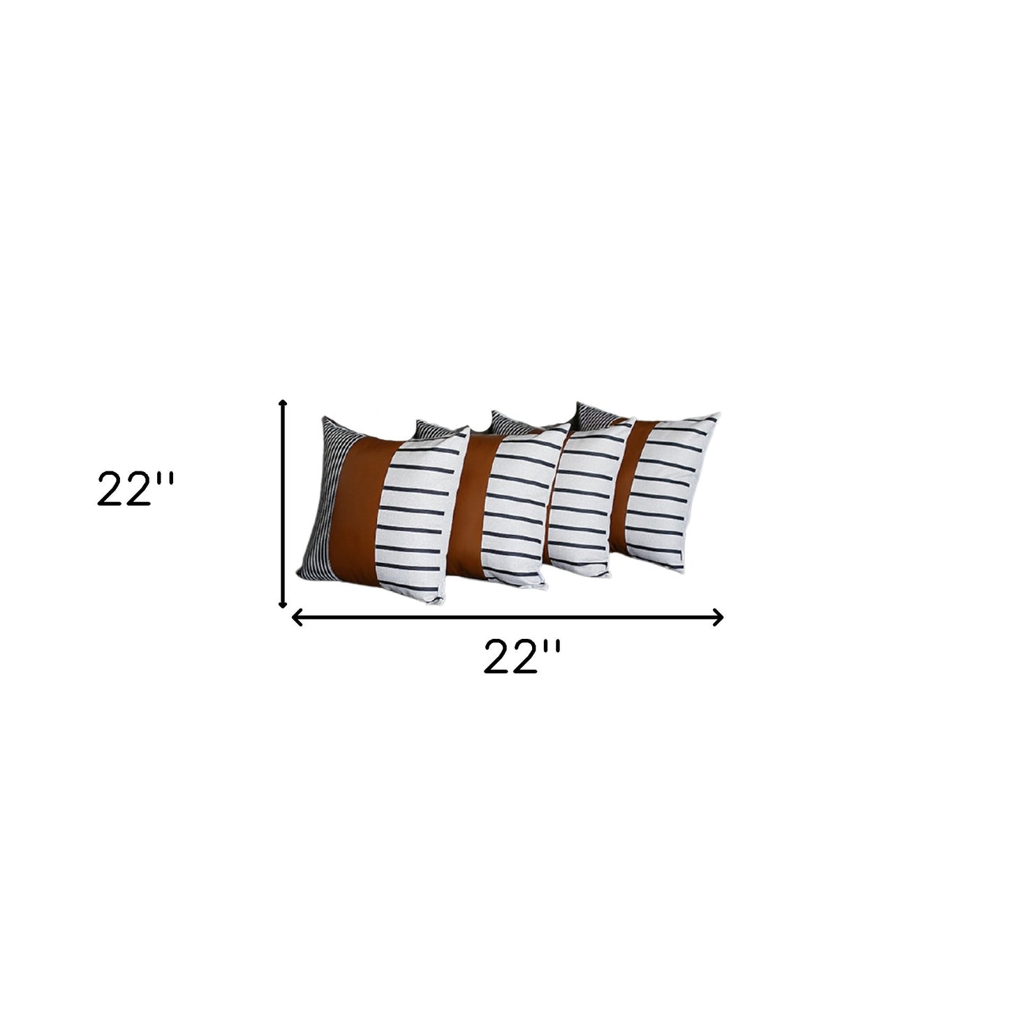 Set of Four 22" Brown and White Faux Leather Throw Pillow Cover