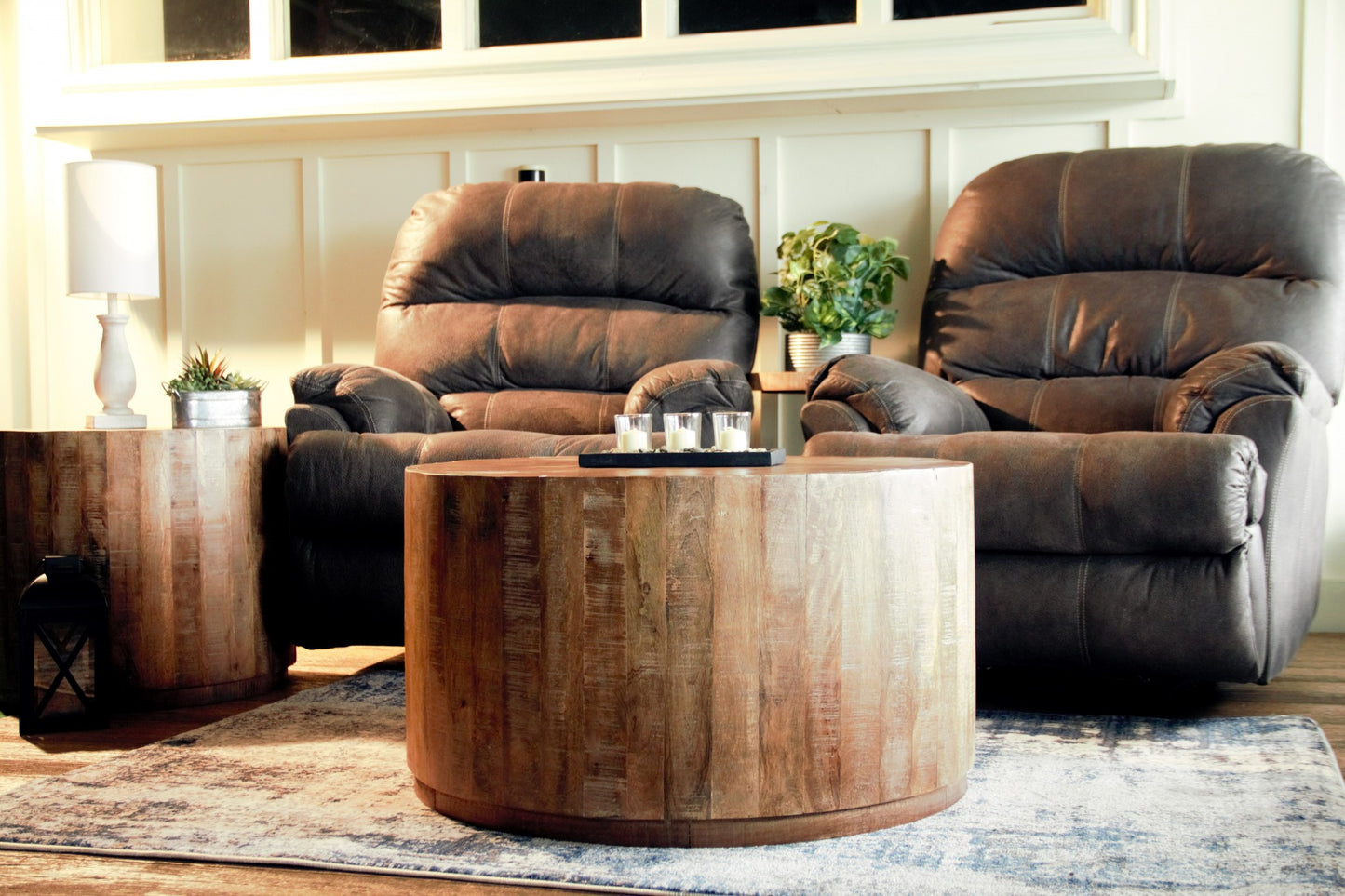 32" Brown Solid Wood Round Coffee Table