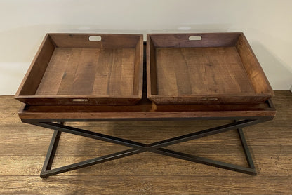 27" Brown And Black Solid Wood Coffee Table