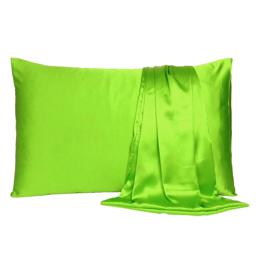 Set of Two Bright Green Dreamy Silky Satin King Pillowcases