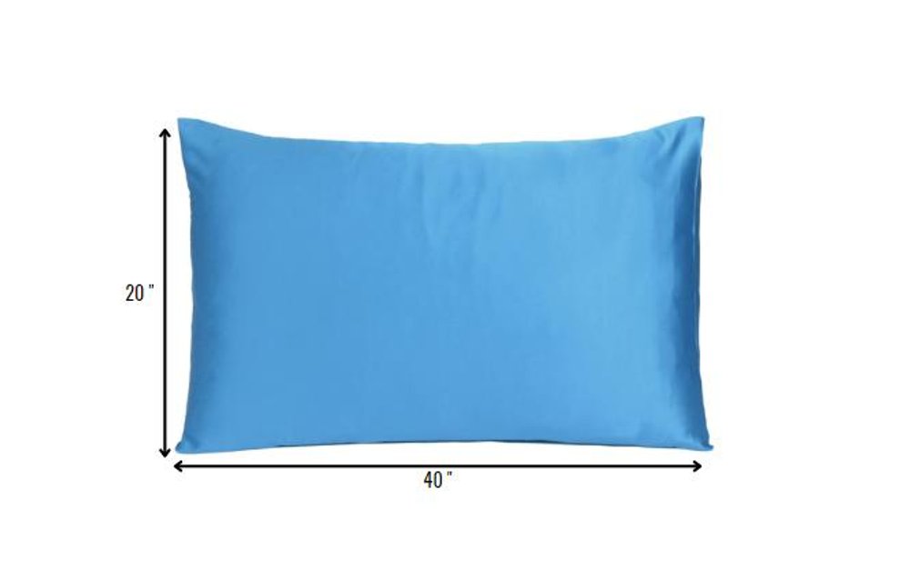 Set of Two Bright Blue Dreamy Silky Satin King Pillowcases