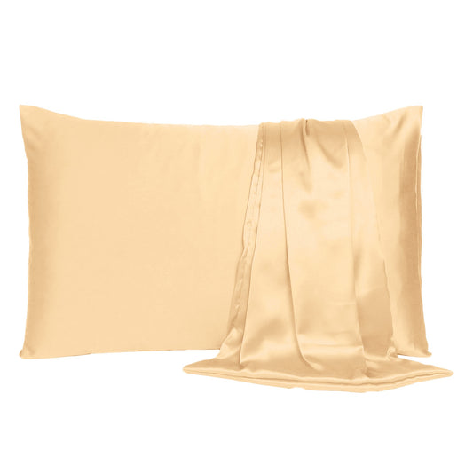 Pale Peach Dreamy Set Of 2 Silky Satin King Pillowcases