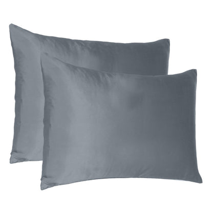 Set Of Two Dark Gray Dreamy Silk Satin Standard Pillowcases