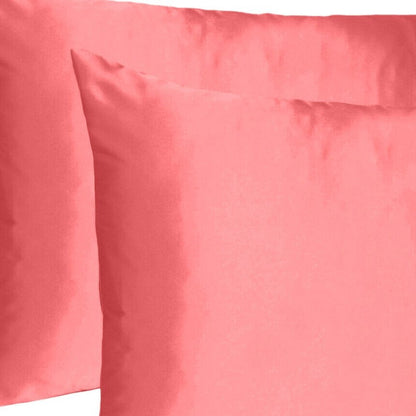 Coral Dreamy Set Of 2 Silky Satin Queen Pillowcases